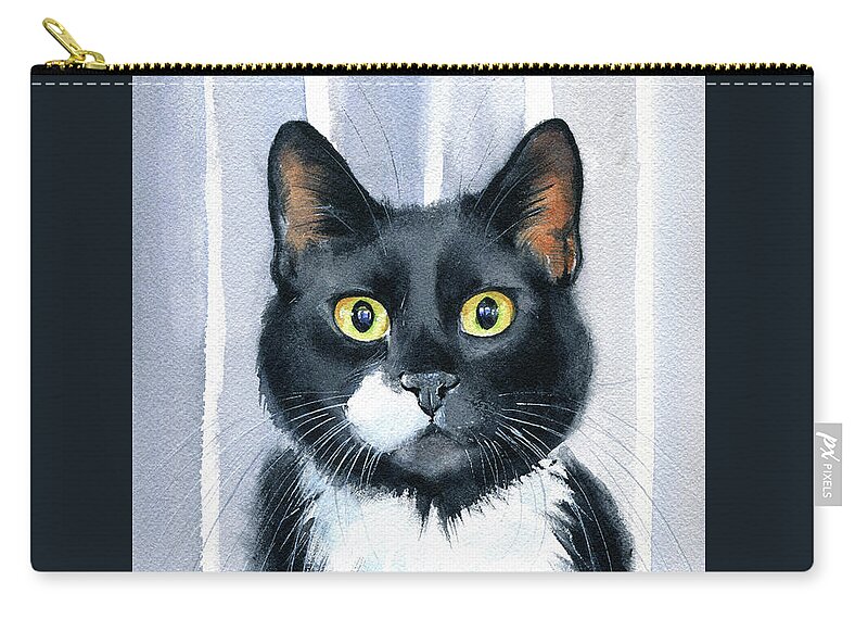 Cats Zip Pouch featuring the painting Tuxedo Cat Portrait by Dora Hathazi Mendes