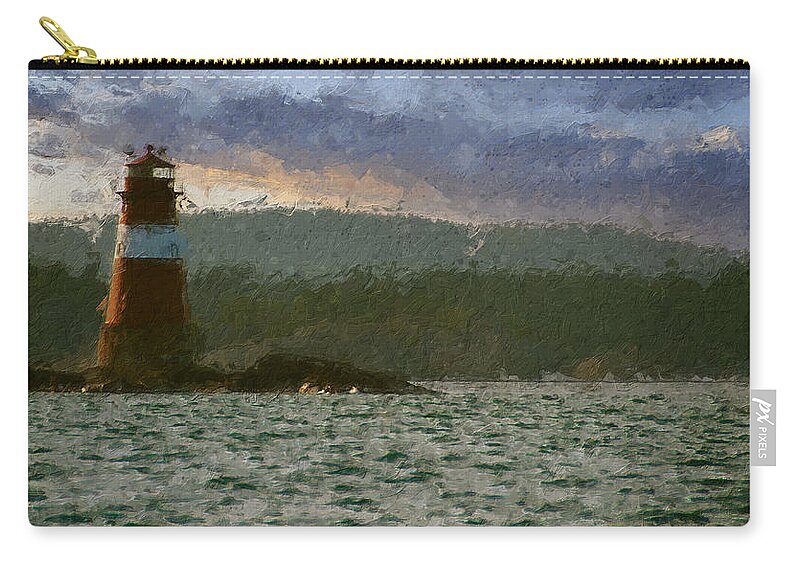 Lighthouse Zip Pouch featuring the digital art Tvedestrand lighthouse by Geir Rosset