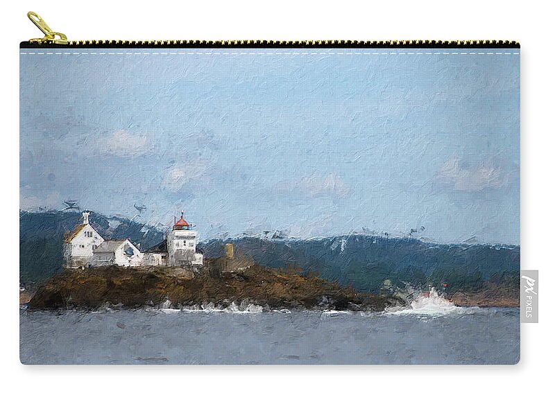 Lighthouse Carry-all Pouch featuring the digital art Tvistein lighthouse by Geir Rosset