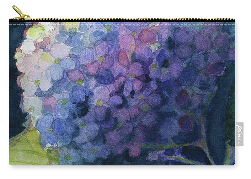 #originalfineart #watercolorpainting #watercolor #hydrangea #floral #watercolor #flowers Zip Pouch featuring the painting Twilight Hydrangea by Lois Blasberg