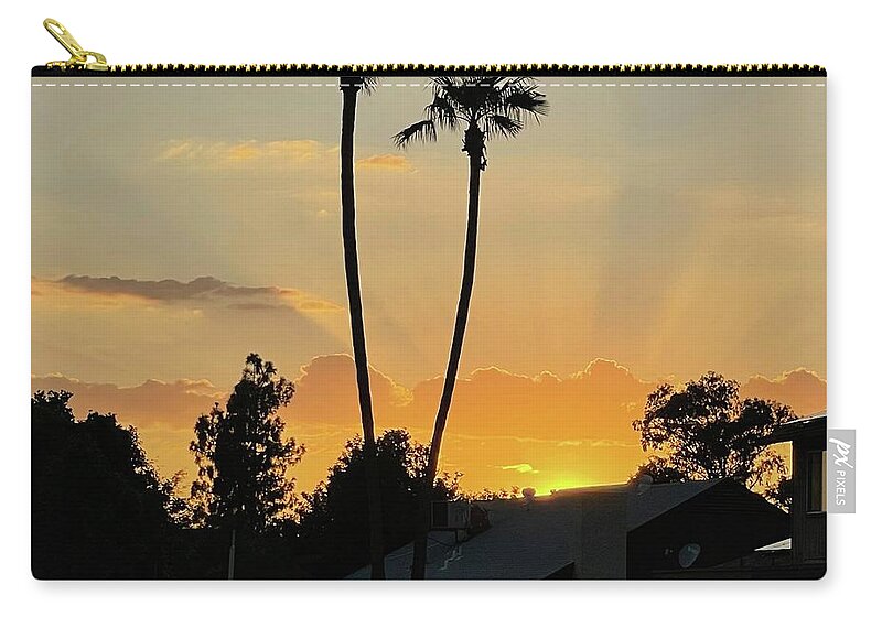 Sunset Zip Pouch featuring the photograph Twin Palm Sunset by Grey Coopre