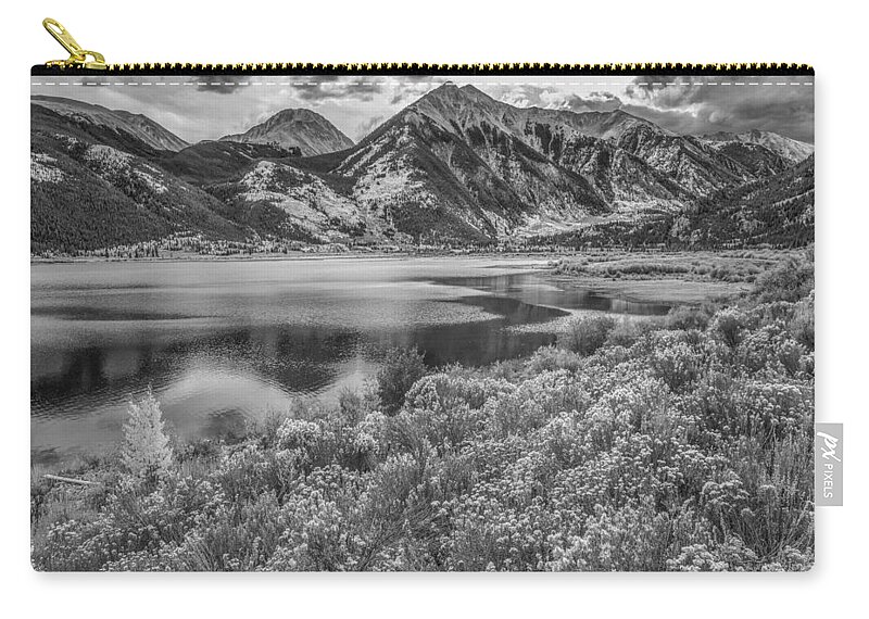 Fall Autumn September October November Reflection Sunrise Sunset Zip Pouch featuring the photograph Twin Peaks at Twin Lakes, Colorado by Tim Fitzharris