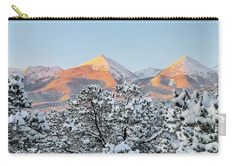 Landscape Zip Pouch featuring the photograph Twin Sisters in Pink by Lora Louise