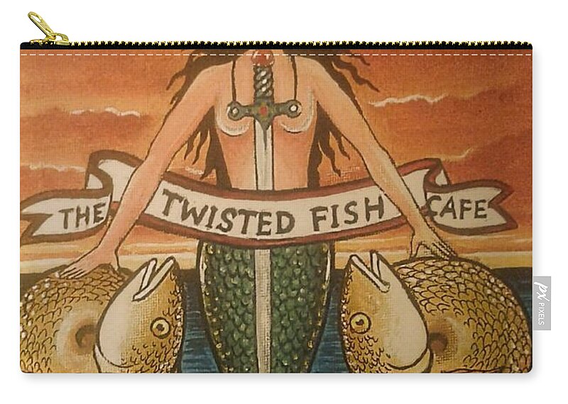 Mermaids Zip Pouch featuring the painting Twisted Fish Cafe by James RODERICK