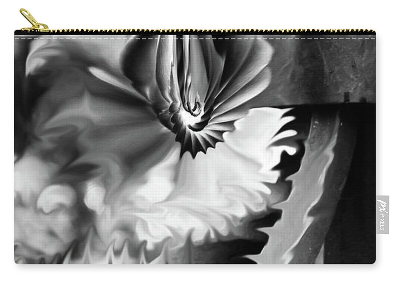 Black And White Zip Pouch featuring the photograph Twisted Metal by Shara Abel
