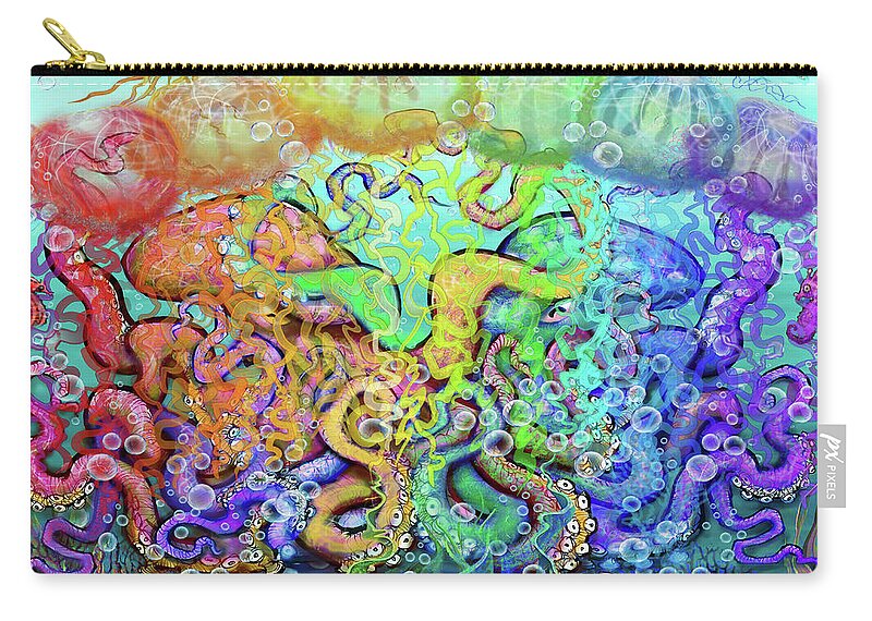 Octopi Zip Pouch featuring the digital art Twisted Rainbow of Tentacles by Kevin Middleton
