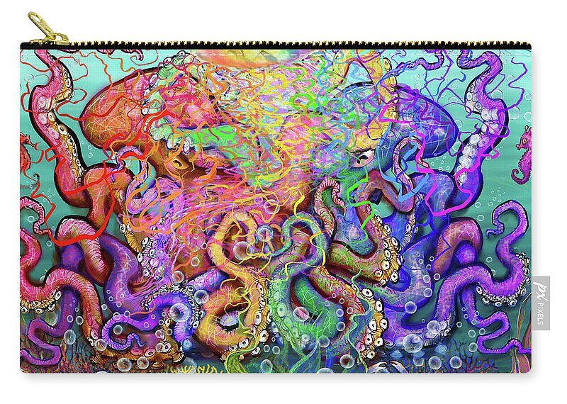 Octopus Zip Pouch featuring the digital art Twisted Tango of Tentacles by Kevin Middleton