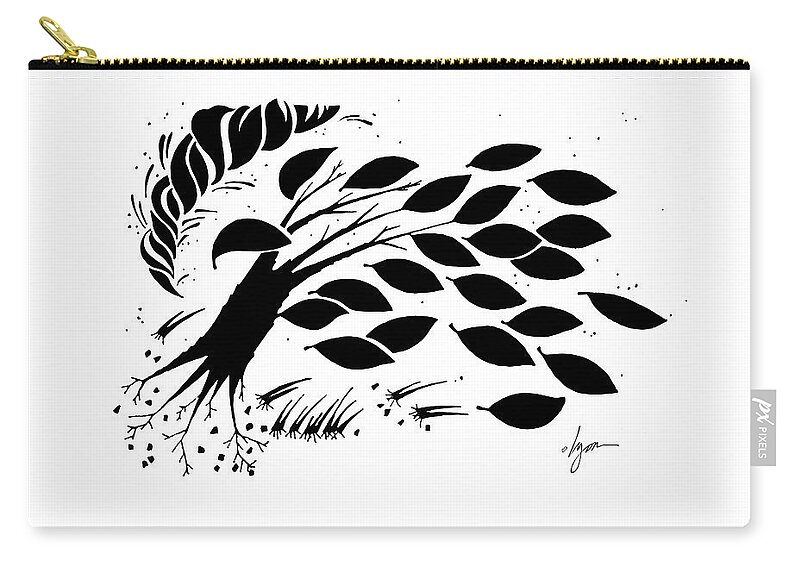Black And White Zip Pouch featuring the drawing Twister by Angela Treat Lyon