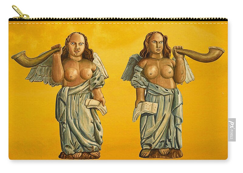 Angels Zip Pouch featuring the mixed media Two Pissed Off Angels by Lorena Cassady