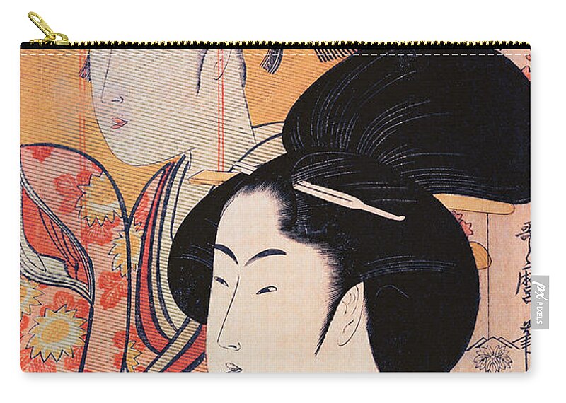 Garden Zip Pouch featuring the painting Two Beauties with Bamboo by Kitagawa Utamaro by Mango Art