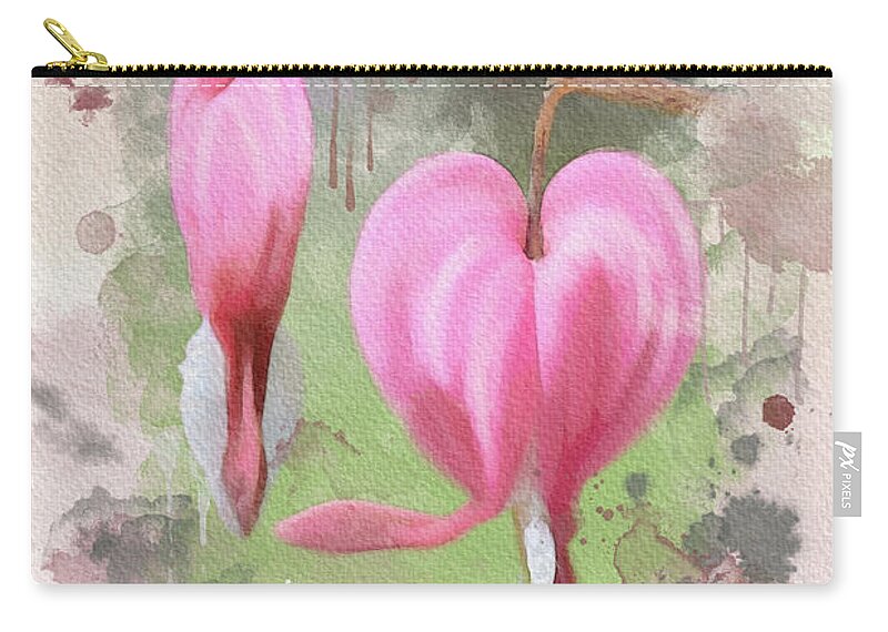 Two Bleeding Heart Flowers Zip Pouch featuring the digital art Two Bleeding Hearts by Mary Timman