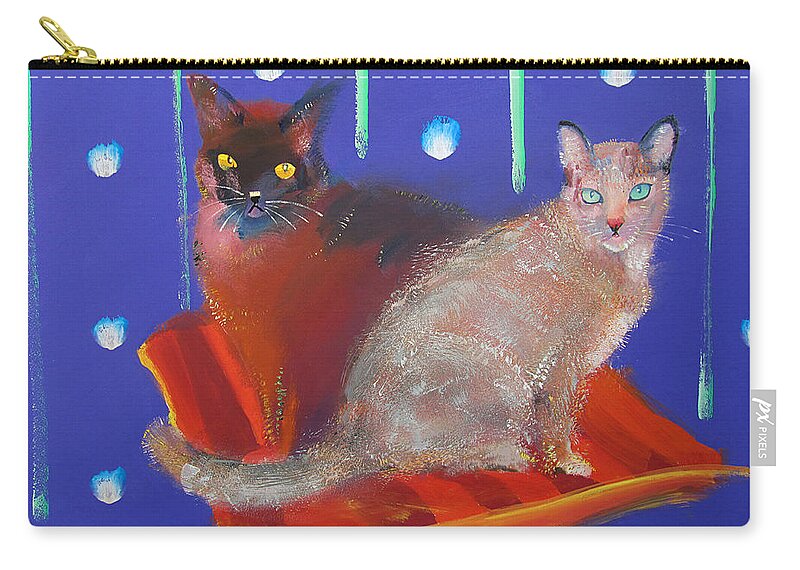 Orienta Cats Zip Pouch featuring the painting Two Cats On A Cushion by Charles Stuart