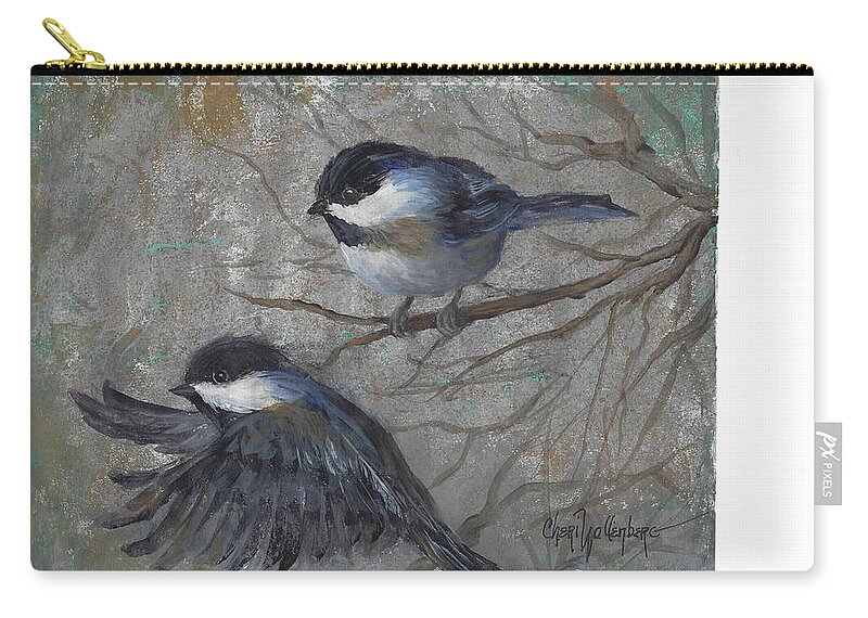 Songbird Zip Pouch featuring the painting Two Chickadees by Cheri Wollenberg