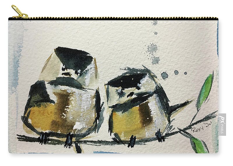 Grand Tit Zip Pouch featuring the painting Two Fat Chickadees by Roxy Rich
