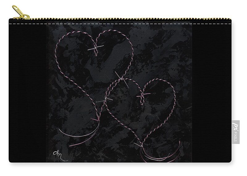Hearts Zip Pouch featuring the mixed media Two Hearts Barbed Violet by Tamara Nelson