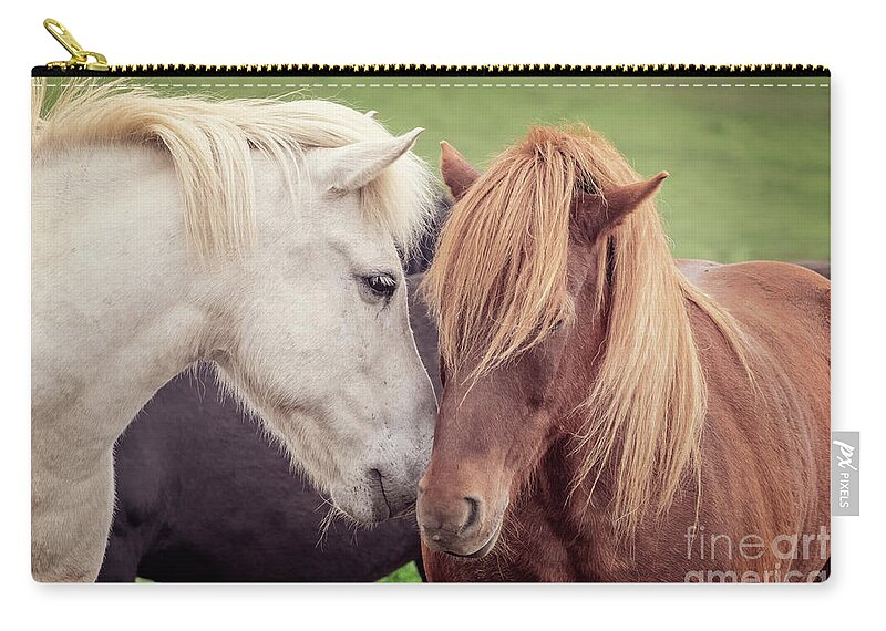 Horses Zip Pouch featuring the photograph Two icelandic horses by Delphimages Photo Creations