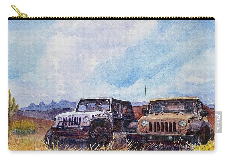 Jeep Zip Pouch featuring the painting Two Jeeps by Cheryl Prather