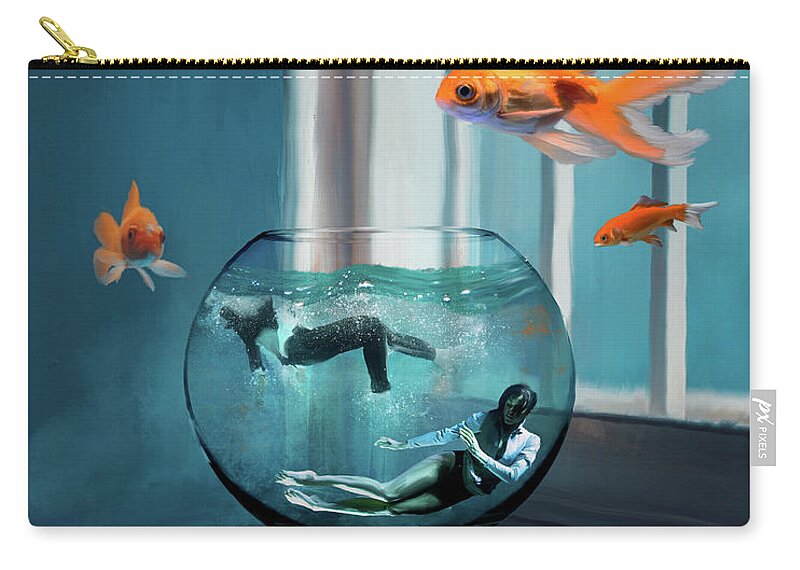Pink Floyd Zip Pouch featuring the digital art Two Lost Souls Swimming in a Fishbowl by Nikki Marie Smith