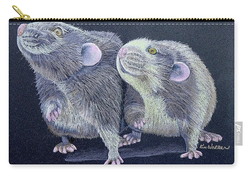 Black Zip Pouch featuring the drawing Two of a Kind Drawing by Kimberly Walker