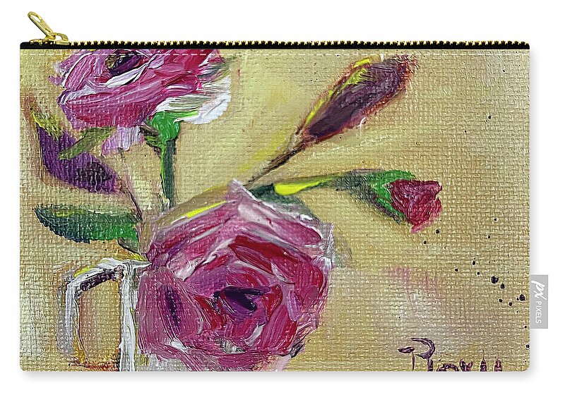 Rose Zip Pouch featuring the painting Two Roses by Roxy Rich