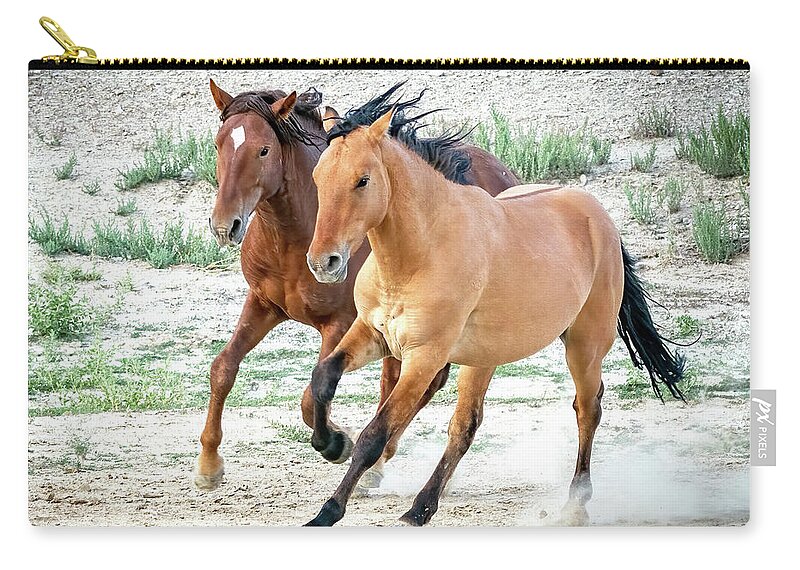 Wild Mustangs Zip Pouch featuring the photograph Two Wild Horse Buddies by Judi Dressler