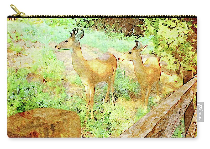 Animal Zip Pouch featuring the digital art Two Young Bucks in Velvet by Shelli Fitzpatrick