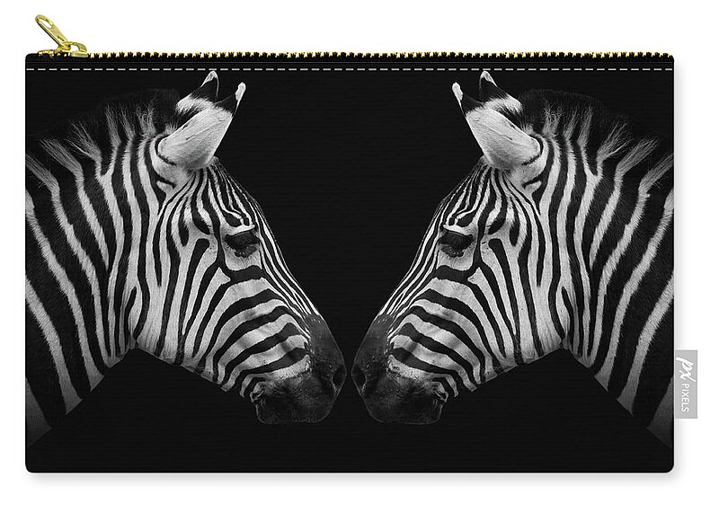 Zebra Zip Pouch featuring the digital art Two Zebras With Black Background by Marjolein Van Middelkoop
