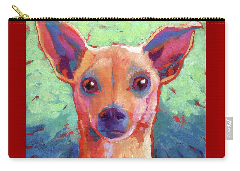 Dog Zip Pouch featuring the painting Twyla Chihuahua by Linda Ruiz-Lozito