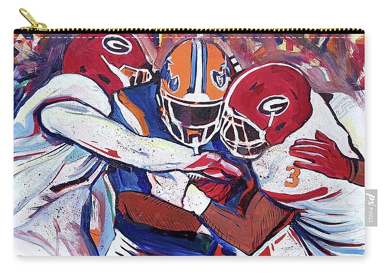 Uga Vs Florida Zip Pouch featuring the painting Uga Vs Florida by John Gholson