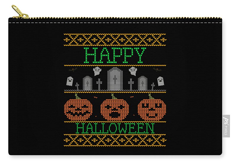 Cool Zip Pouch featuring the digital art Ugly Halloween Sweater by Flippin Sweet Gear