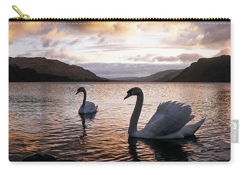 Panorama Carry-all Pouch featuring the photograph Ullswater Swans Sunrise Lake District by Sonny Ryse