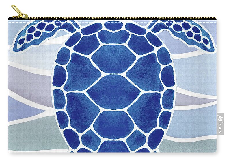 Giant Carry-all Pouch featuring the painting Ultramarine Blue Giant Turtle In Waves Watercolor by Irina Sztukowski