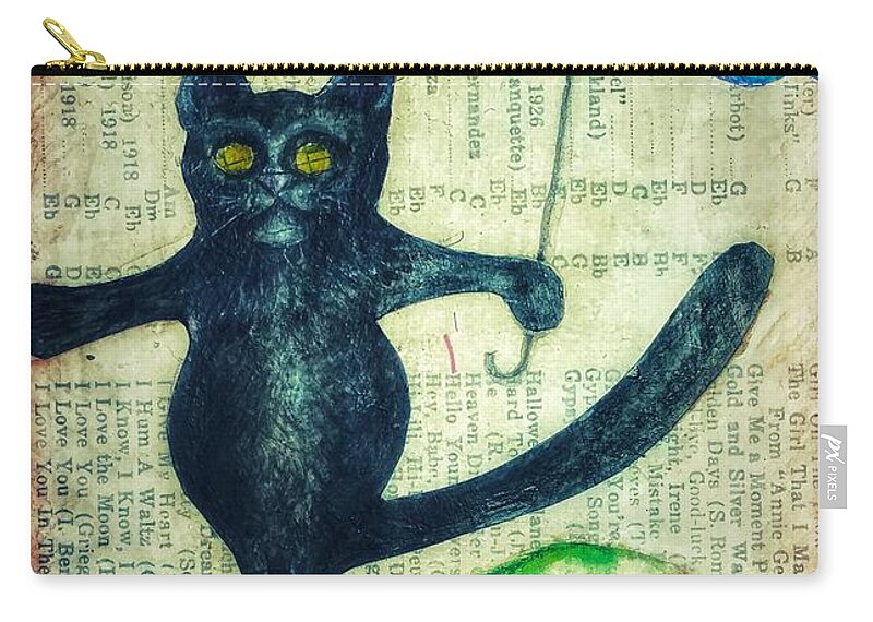 Black Cat Zip Pouch featuring the digital art Umbrella Cat by Delight Worthyn