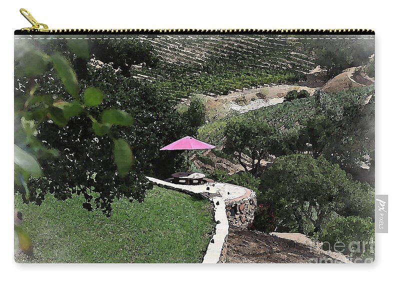 Winery Zip Pouch featuring the digital art Umbrella On The Overlook by Kirt Tisdale