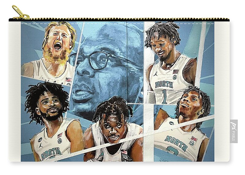 Basketball Zip Pouch featuring the painting UNC Tar Heels Basketball 2022 by Joel Tesch