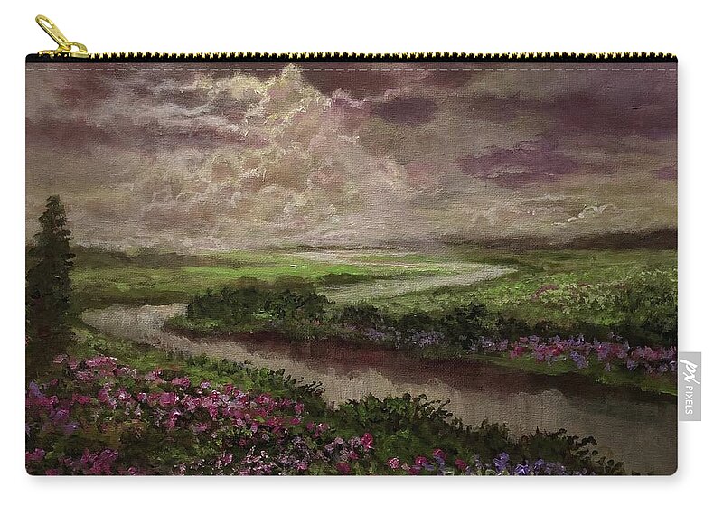 Mauve Zip Pouch featuring the painting Under A Mauve Sky. Landscape Lifts Upward. by Rand Burns