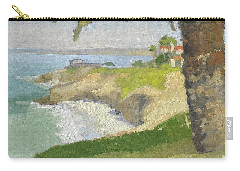 Wedding Bowl Zip Pouch featuring the painting Under the Palm at the Wedding Bowl, La Jolla by Paul Strahm