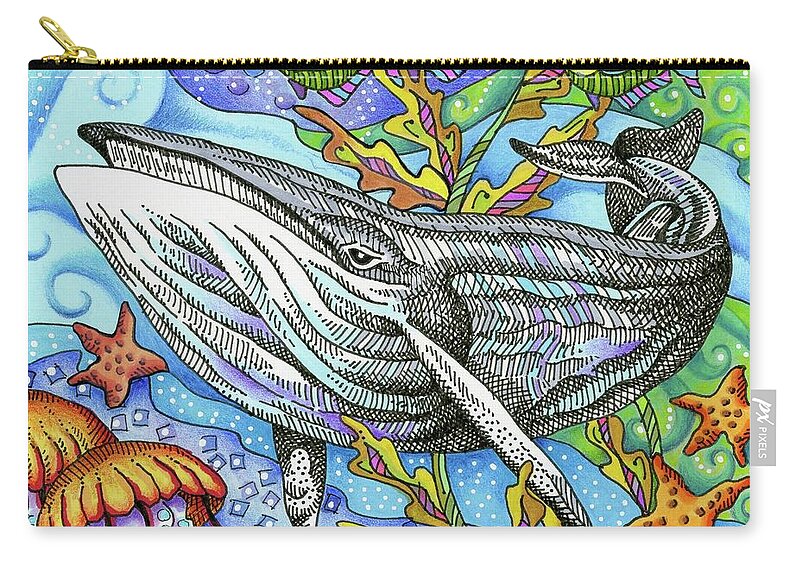 Ocean Zip Pouch featuring the drawing Under The Sea by Janice A Larson