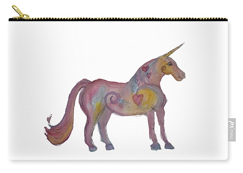 Unicorn Carry-all Pouch featuring the painting Unicorn in Pastel Standing by Sandy Rakowitz