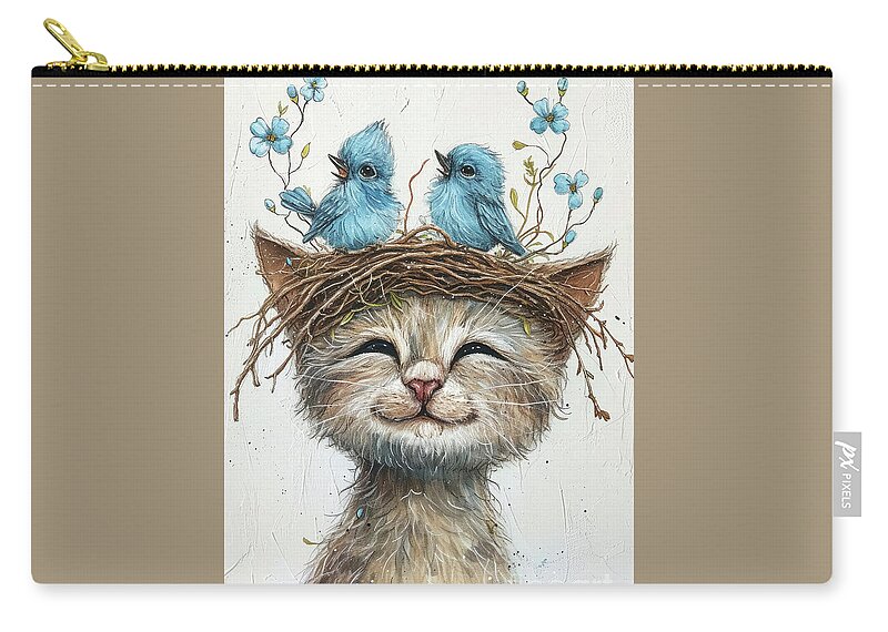 Cat Zip Pouch featuring the painting Unlikely Friends by Tina LeCour