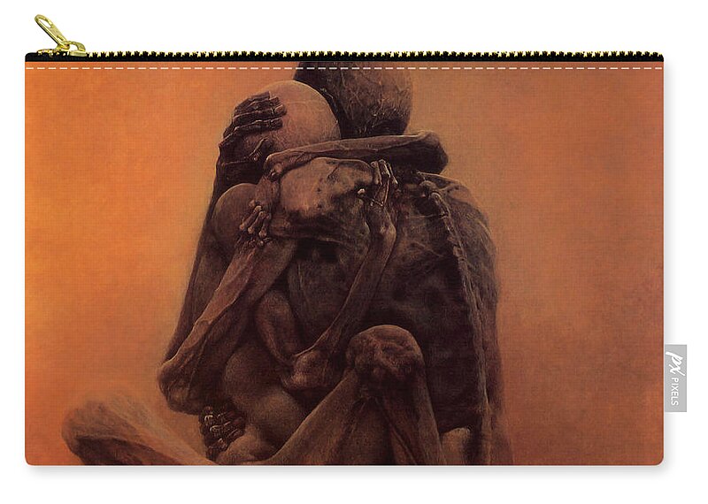 The Lovers Zip Pouch featuring the painting Untitled - The Lovers by Zdzislaw Beksinski