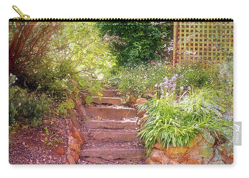 Garden Zip Pouch featuring the photograph Up the Garden Steps by Elaine Teague