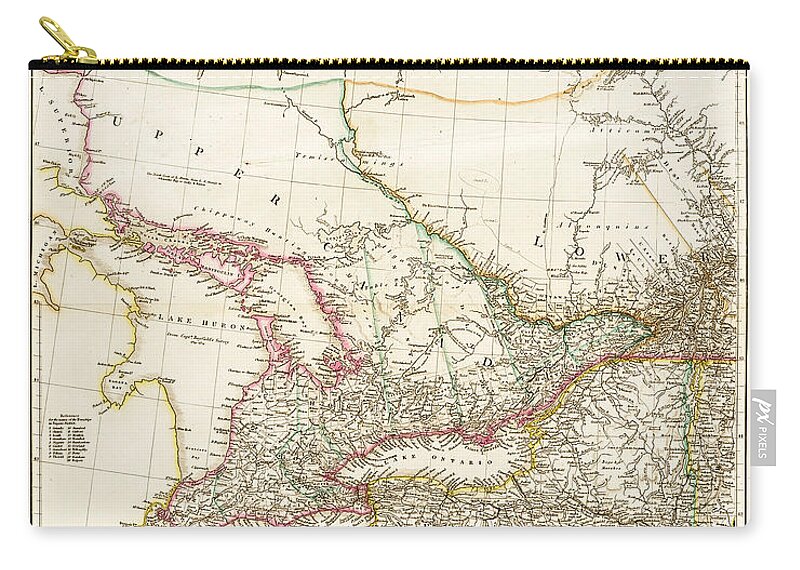 Map Zip Pouch featuring the painting Upper Canada c. 1853 John Arrowsmith by MotionAge Designs