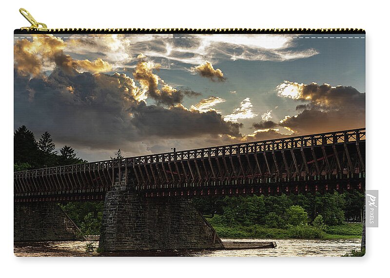 Historic Zip Pouch featuring the photograph Upper Delaware River Roebling Aqueduct Bridge by Amelia Pearn