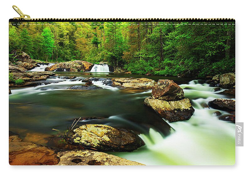 Blue Ridge Mountains Zip Pouch featuring the photograph Upper Linville Falls by Andy Crawford