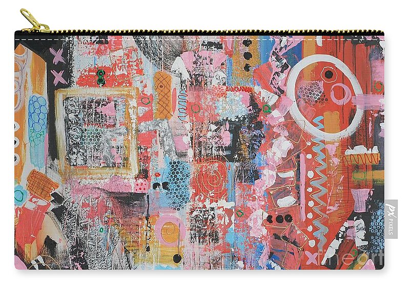 Contemporary Abstract Zip Pouch featuring the painting Urban Denizens by Jean Clarke