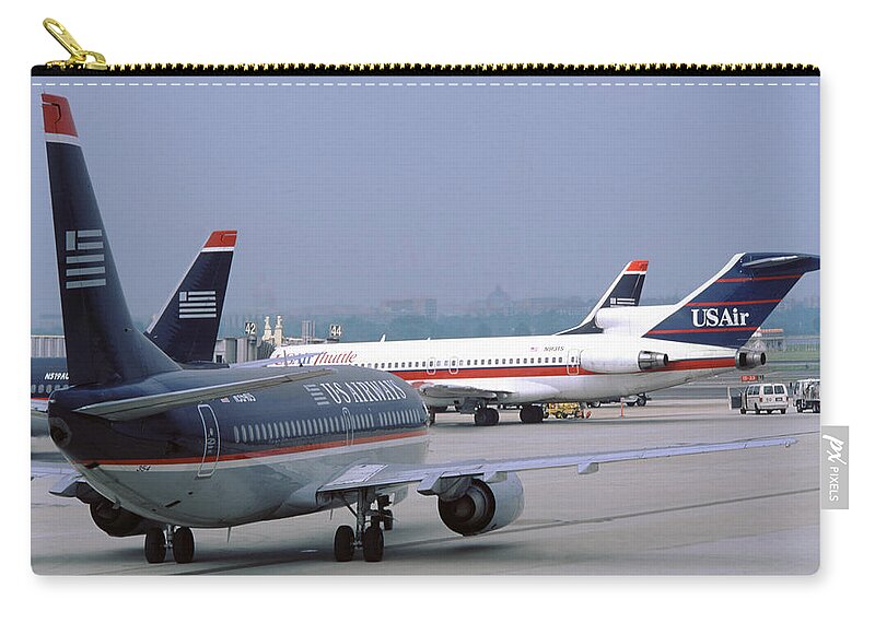 Us Airways Zip Pouch featuring the photograph US Airways Boeing 737s at Washington Reagan Airport by Erik Simonsen