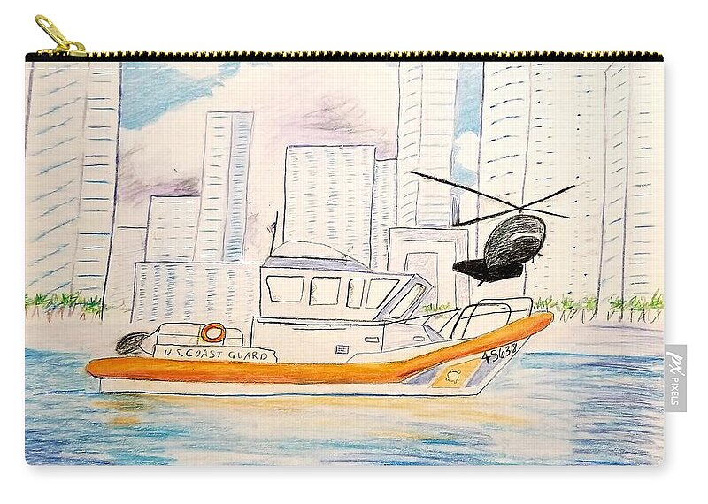 Uscg 45 Zip Pouch featuring the drawing USCG Miami 45 Response Boat by Expressions By Stephanie