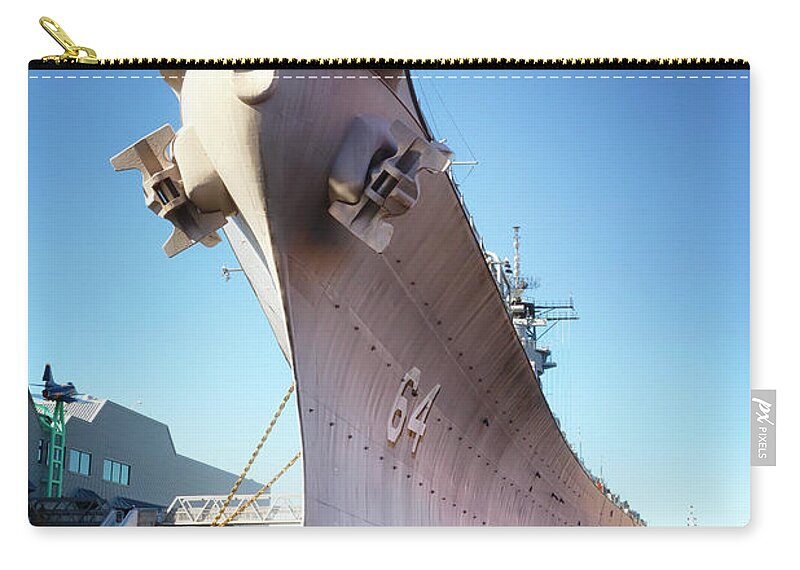 Uss Wisconsin Zip Pouch featuring the photograph USS Wisconsin Battleship by Susan Rissi Tregoning
