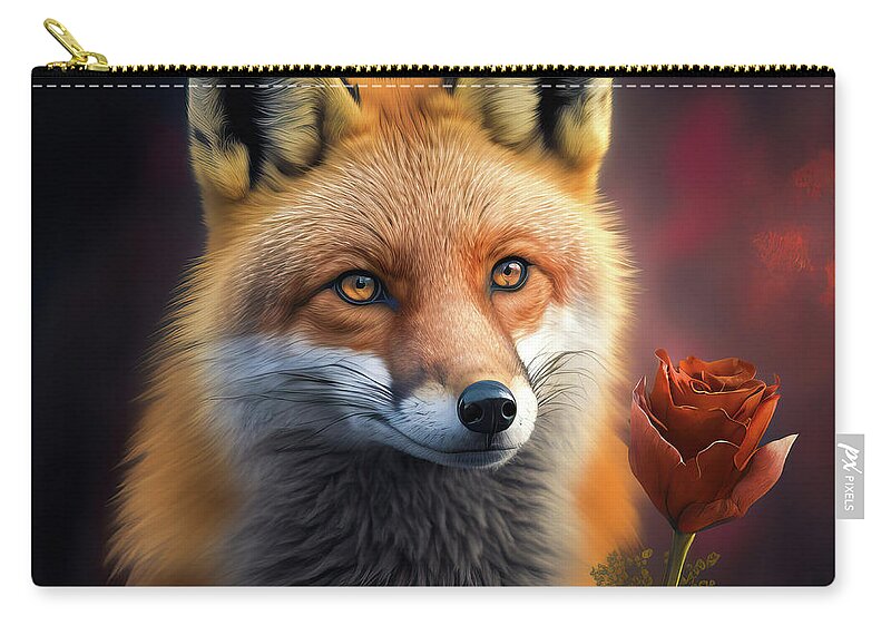 Fox Zip Pouch featuring the digital art Valentines Day Art Greetings 06 Cute Fox by Matthias Hauser